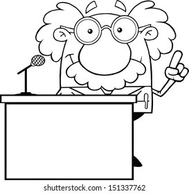 Black And White Scientist Or Professor Present From Podium