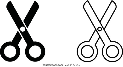 Black  white scissors. The icon is isolated on a white background