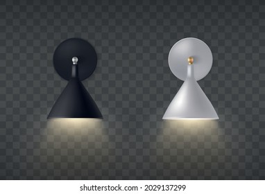 Black And White Sconce Realistic Composition With Two Wall Lamps On Transparent Vector Illustration