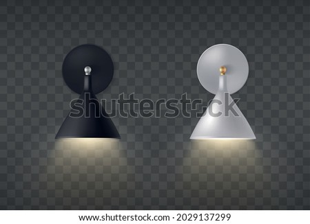 Black and white sconce realistic composition with two wall lamps on transparent vector illustration