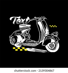 Black white Scooter Vector vintage illustration, hand graphics, T-shirt design, 