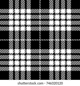 Black and White Scottish Woven Tartan Plaid Seamless Pattern