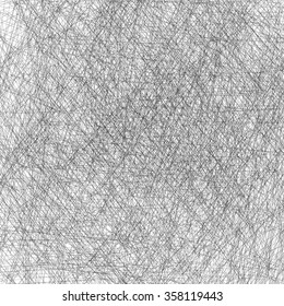 Black and white scratches vector texture with random thin, intersecting lines. Editable.