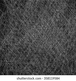 Black and white scratches vector texture with random thin, intersecting lines. Editable.