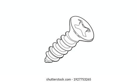 Black and White Screw. Vector Isolated Illustration of a Screw
