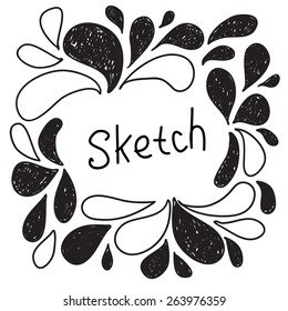 Black and white scribble drops frame. Elements for design.
