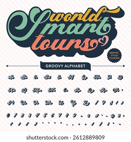 Black and White script groovy retro bold Font alphabet vector file