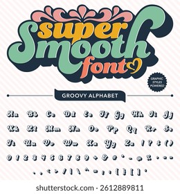 Black and White script groovy retro bold Font alphabet vector file