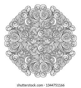 Black and white sea doodles vector mandala motif