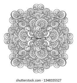 Black and white sea doodles vector mandala motif