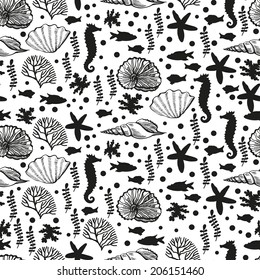 Black and white sea pattern. Seamless pattern for fabric, paper and other printing and web projects.