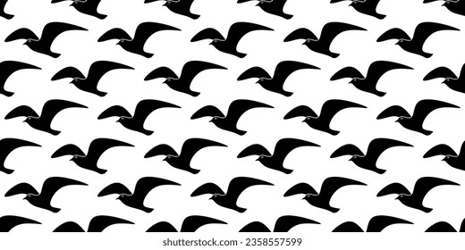 black white seagulls seamless pattern