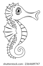 Black and white seahorse cartoon character vector. Coloring page of cartoon seahorse