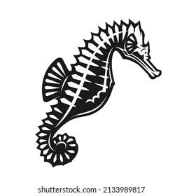 black and white seahorse outline vector illustration

