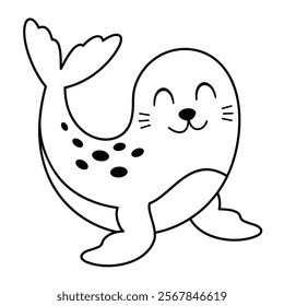 Black and white Seal clipart. Cute Arctic animal clipart. Hand draw vector illustration in flat style