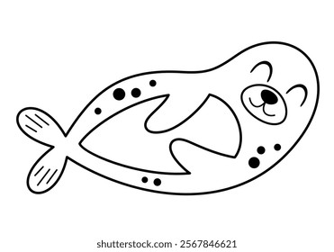 Black and white Seal clipart. Cute Arctic animal clipart. Hand draw vector illustration in flat style