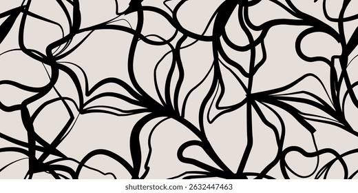 Black and white seamless abstract art with grunge textures, handmade ink stains, and painterly brush strokes. Vector illustration