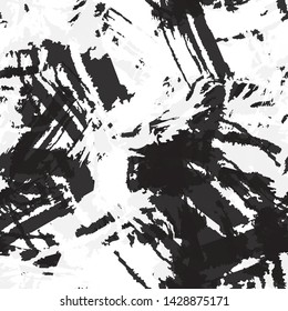 Black and white seamless abstract background of smears of paint. Texture for printing on fabric, business cards, posters