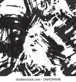 Black and white seamless abstract background of smears of paint. Texture for printing on fabric, business cards, posters