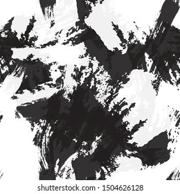 Black and white seamless abstract background of smears of paint. Texture for printing on fabric, business cards, posters
