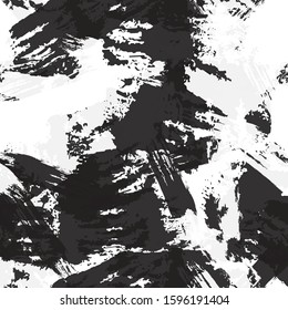 Black and white seamless abstract background of smears of paint. Texture for printing on fabric, business cards, posters
