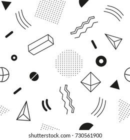 Black and white seamless abstract geomertic pattern - modern material design background in retro memphis style. Template for wrapping paper, fabric, cover of books, textile, business cards