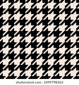 Black and white seamless abstract geometric houndstooth pixel pattern