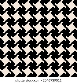 Black and white seamless abstract geometric pepita pixel pattern