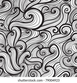 black and white seamless abstract hand-drawn pattern, looks like hair or waves