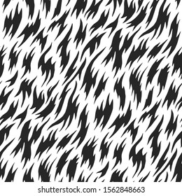 Black and white seamless abstract pattern. Wavy flames elements. Seamless vector background. For fabric, textile, cover, advertising banner etc. 10 eps design.