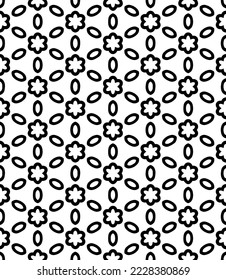 Black and white seamless abstract pattern. Background and backdrop. Grayscale ornamental design. Mosaic ornaments. Vector graphic illustration. EPS10.