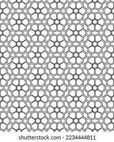 Patrón abstracto sin fisuras en blanco y negro. Fondo y fondo. Diseño ornamental a escala de grises. Ornamentos mosaicos. Ilustración gráfica vectorial. EPS10.