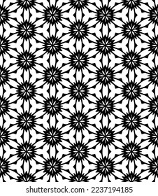Black and white seamless abstract pattern. Background and backdrop. Grayscale ornamental design. Mosaic ornaments. Vector graphic illustration. EPS10.