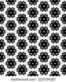 Black and white seamless abstract pattern. Background and backdrop. Grayscale ornamental design. Mosaic ornaments. Vector graphic illustration. EPS10.