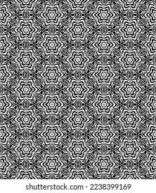 Patrón abstracto sin fisuras en blanco y negro. Fondo y fondo. Diseño ornamental a escala de grises. Ornamentos mosaicos. Ilustración gráfica vectorial. EPS10.
