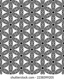 Patrón abstracto sin fisuras en blanco y negro. Fondo y fondo. Diseño ornamental a escala de grises. Ornamentos mosaicos. Ilustración gráfica vectorial. EPS10.