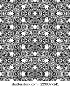Black and white seamless abstract pattern. Background and backdrop. Grayscale ornamental design. Mosaic ornaments. Vector graphic illustration. EPS10.