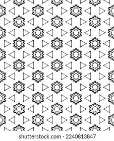 Patrón abstracto sin fisuras en blanco y negro. Fondo y fondo. Diseño ornamental a escala de grises. Ornamentos mosaicos. Ilustración gráfica vectorial. EPS10.