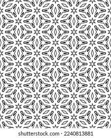 Black and white seamless abstract pattern. Background and backdrop. Grayscale ornamental design. Mosaic ornaments. Vector graphic illustration. EPS10.