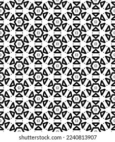 Black and white seamless abstract pattern. Background and backdrop. Grayscale ornamental design. Mosaic ornaments. Vector graphic illustration. EPS10.