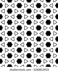 Black and white seamless abstract pattern. Background and backdrop. Grayscale ornamental design. Mosaic ornaments. Vector graphic illustration. EPS10.