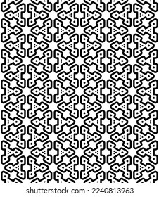 Patrón abstracto sin fisuras en blanco y negro. Fondo y fondo. Diseño ornamental a escala de grises. Ornamentos mosaicos. Ilustración gráfica vectorial. EPS10.