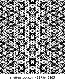 Patrón abstracto sin fisuras en blanco y negro. Fondo y fondo. Diseño ornamental a escala de grises. Ornamentos mosaicos. Ilustración gráfica vectorial. EPS10.
