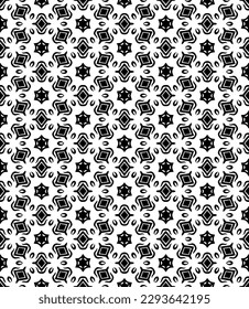 Black and white seamless abstract pattern. Background and backdrop. Grayscale ornamental design. Mosaic ornaments. Vector graphic illustration. EPS10.