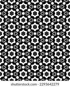 Patrón abstracto sin fisuras en blanco y negro. Fondo y fondo. Diseño ornamental a escala de grises. Ornamentos mosaicos. Ilustración gráfica vectorial. EPS10.