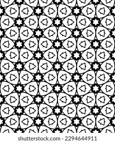 Black and white seamless abstract pattern. Background and backdrop. Grayscale ornamental design. Mosaic ornaments. Vector graphic illustration. EPS10.