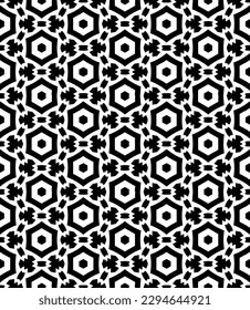 Black and white seamless abstract pattern. Background and backdrop. Grayscale ornamental design. Mosaic ornaments. Vector graphic illustration. EPS10.