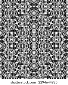 Black and white seamless abstract pattern. Background and backdrop. Grayscale ornamental design. Mosaic ornaments. Vector graphic illustration. EPS10.