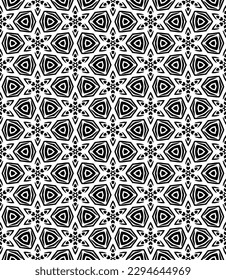 Black and white seamless abstract pattern. Background and backdrop. Grayscale ornamental design. Mosaic ornaments. Vector graphic illustration. EPS10.