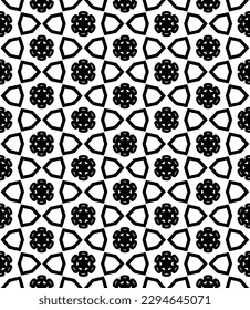 Black and white seamless abstract pattern. Background and backdrop. Grayscale ornamental design. Mosaic ornaments. Vector graphic illustration. EPS10.